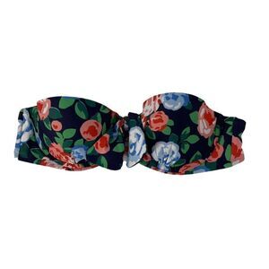 Aerie Bikini Top Holly Blue Floral Strapless Underwire Size 34B Bow Swimwear